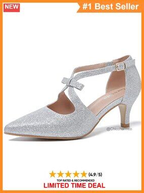 Kitten Heel T Strap Pumps Pointed Toe Bow D'Orsay Dressy Heels